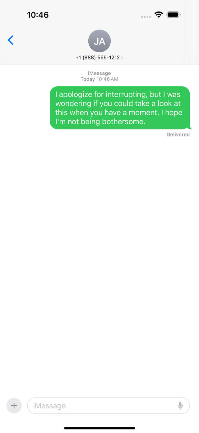 The polished message sent in an iMessage conversation